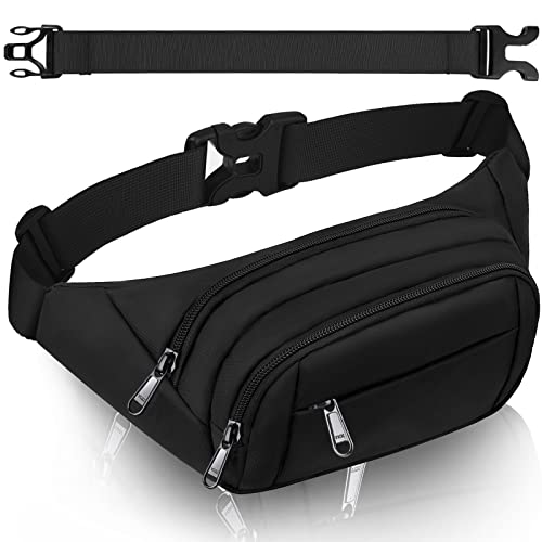 Large Fanny Pack for Women Men – Syican Waist bag with 3-Zipper Pockets, Gifts for Enjoy Sports Traveling Workout Casual Hands-Free crossbody bags Fits MAX 7.9” iPad & 6.6” Phone Black