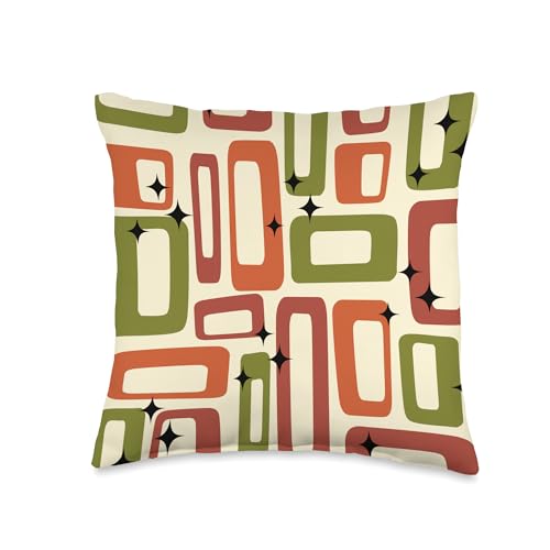 Midcentury Mid Century Retro Abstract Geometric Olive Green Throw Pillow