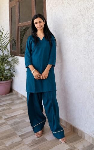 Image of Women's Rayon Farshi Salwar Suit with Palazzo Set 3 /4 Sleeves Plain Kurti for Women and Girls