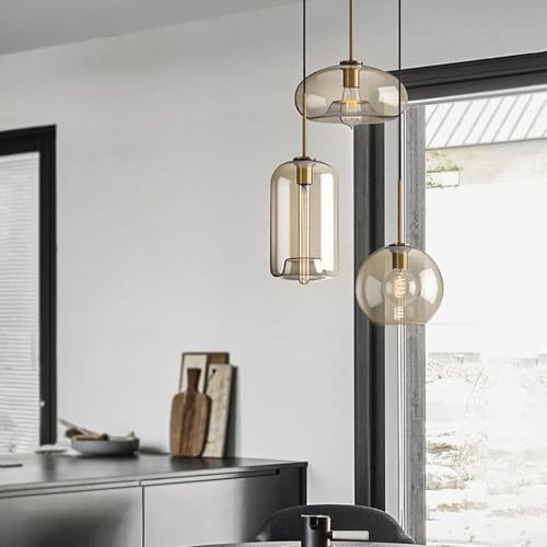 Iluminación para isla de cocina con pantalla de cristal ámbar 2