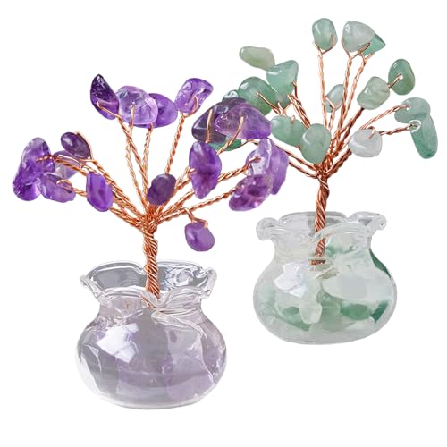 Fayemint 2 Stücke Heilung Kristall Geldbaum, Polieren Kristallbaum, Feng Shui Bonsai, für Reichtum Glück Hause Deko