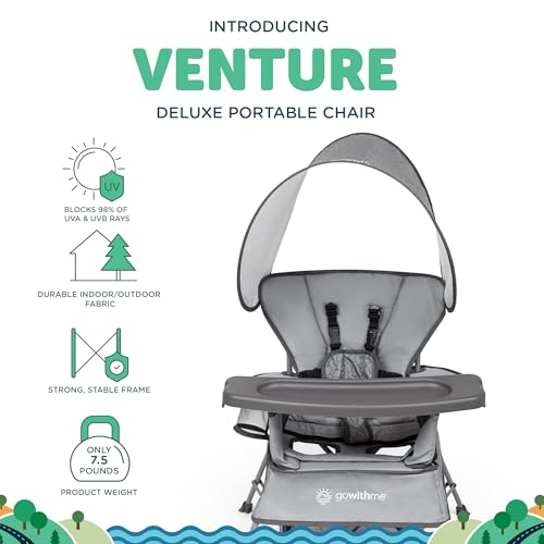 Image of Baby Delight Go with Me Venture Portable Chair | Indoor and Outdoor | Sun Canopy | 3 Child Growth Stages | Elephant Grey