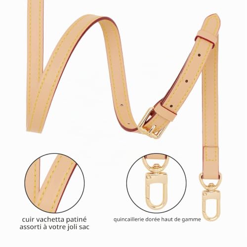 Sangle de sac ZOUIQSS en cuir Vachetta, bandoulière réglable de rechange pour petits sacs Speedy Favorite MM Nano Pochette Metis, dorée 1,5 cm – vue 4