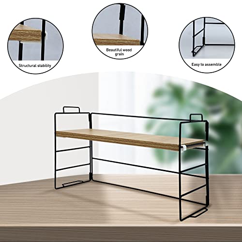 Desktop Organizer Shelf, Office Organizer Storage Shelf, Metal And Wooden Desktop Countertop Bookshelf, Small Display Organizer Shelf For Office, Kitchen, Bedroom, Bathroom, Black #TOP3