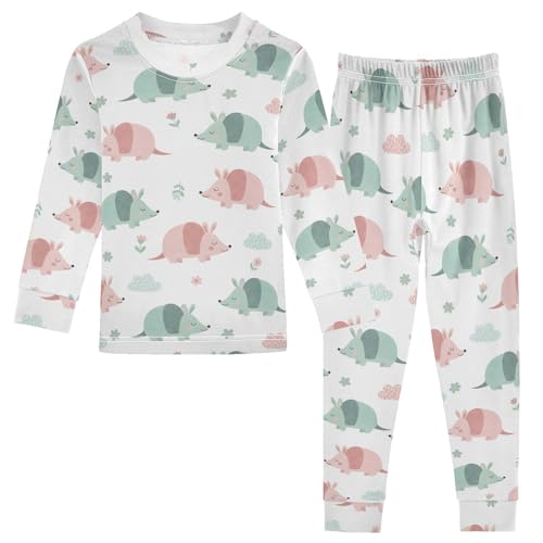 Pajama Sets Long Sleeve Cute Armadillos on Floral Background Soft Comfy Sleepwear 2 Piece PJS 3-8T