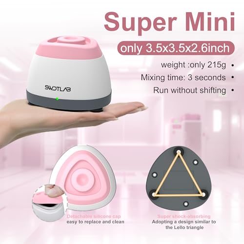 Image of Mini Vortex Mixer 3500RPM Touch Function for Lab Nail Polish, Pink | 3s Fast Mix DC Brushless Motor, Touch Start Auto-Stop, Anti-Slip & Quiet, 100 Stainless Steel Balls, for Tattoo Ink Glue Lab