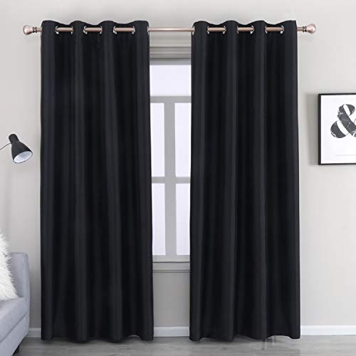 Image of GYROHOME Extra Long Curtains 120 Inch Long for Loft,Faux Silk Blackout Curtains Fully Lined Solid Window Treatment Drapes (2Panel,52x120inch,Black)