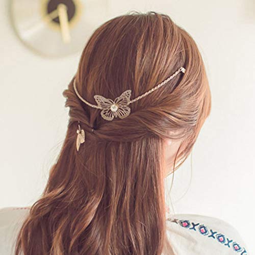 Shegirl Wedding Butterfly Headband Delicate Butterfly Rhinestone Hair Clips Gold Hair Chain Fashion Jewelry For Women And Girls (Butterfly) #TOP2