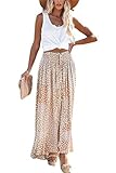 EARKOHA Women's Boho Floral High Waisted Maxi Skirt Summer Tropic Vacation Long Skirt with Slit Apricot Leopard M