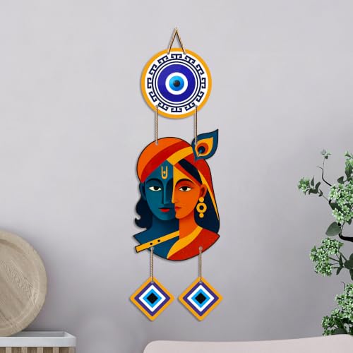 Image of Artvibes Radha Krishna Artistic Evil Eye Wall Hanging for Home Entrance Decor | Nazar Battu Protection Hanging for Living Room Bedroom Temple | Vastu Positive Energy Decorative Gift (WH 8576N)