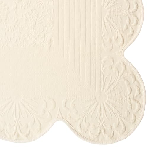 Charleston Estate Modern Farmhouse Floral Matelasse Bedspread with Scalloped Edges, 100% Cotton Breathable Bedding, Full/Queen, Ivory Floral