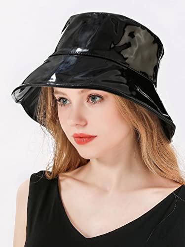 Xyiyi Women Black Rain Hats Waterproof Rain Hat Wide Brim Bucket Hat Rain Cap thumb #2