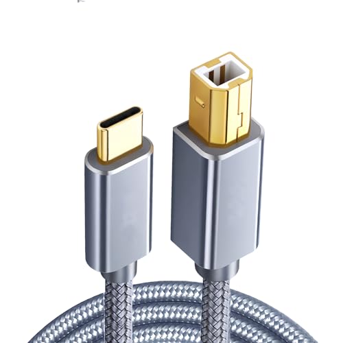USB B to USB C Printer Cable, 3M Nylon Braided MIDI Cable, Type C to USB-B 2.0 Data Lead Compatible with Printer, Canon, Yamaha Piano MIDI Controller Keyboard, DAC, DJ Controller for iPad Pro etc.
