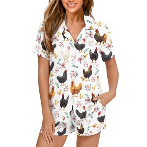 Image of Women's Short Sleeve Sleepwear Pajamas Nightwear with Pockets | skin-friendly breathable material resists pilling fading and deformation after repeated washing