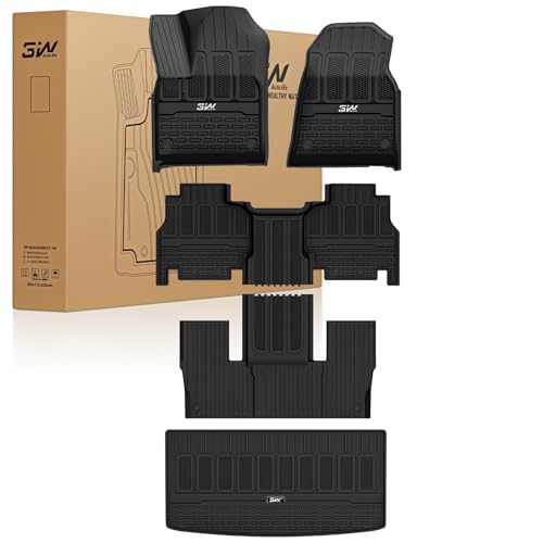 Image of 3W Floor Mats & Cargo Liner for Jeep Wagoneer 2022-2026 /Grand Wagoneer 2026 7-Seat (NOT for 8-Seat /L /S),with 2nd Row Bench Seat All Weather TPE Full Set Automotive Mat Car Liners Accessories, Black