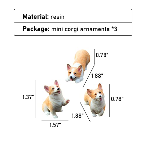 Juego 3 piezas figuras de resina Corgi amarillo miniatura 6