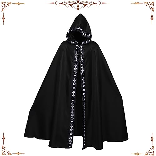 Capa con capucha para disfraces de Halloween abrigo medieval negro largo que no pesa 2