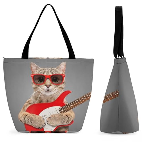 Sac de shopping chat jouant de la guitare grand cabas femme pour le voyage
