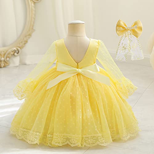 Yellow Cute Princess Dress For Girls Big Bow-Knot Back Zipper Christmas Fashion Gown Dresses For Special Occasion Birthday Wedding Party First Communication 2-3T #TOP1