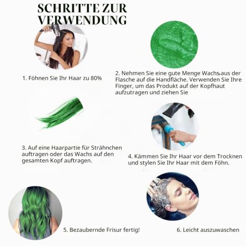 Foto von Temporäre Haarfarbe , Styling Haartone für Männer Frauen, Natürliche Frisur Pomade, Haarfärbemittel Wachs für Party, Cosplay & Halloween, 4,23 Unzen (Grün)