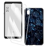 OAGELIM 2 Pack Screen Protector + Case Compatible with Hisense A5C (5.84 inch) Case Artistic Cover and Tempered Glass Film Anti-Scratch (Leaves)