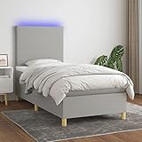  Homgoday Lit-box Spring Matelas et lumières LED en tissu gris clair 80 x 200 cm tapissé Housse sommier Protecteur ressorts ensachés adaptable matelassé réversible tissu type 8 lits et sommiers