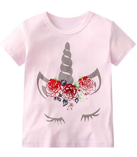 Image of Girls Graphic T Shirts 3 Pack 100% Cotton Short Sleeve Tees for Toddler Little Big Girls Cute Printed Casual Summer Tops