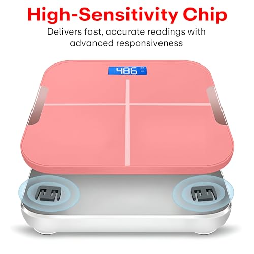 Image of Prime Pick Pro Digital Weight Machine Bathroom Weighing Scale with Large LCD Display USB Rechargeable Extra Thick Tempered Glass Anti Slip Base Rose Gold