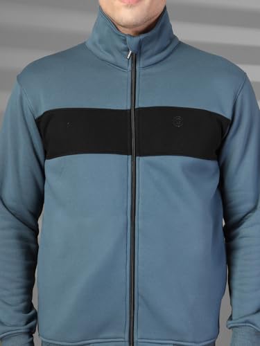 Image of CHKOKKO Mens High Neck Winter Tracksuit Full Zip Jacket with Elastic Waist Lower Warm and Soft Activewear Set for Gym Running and Casual Use Indigo Black 4XL