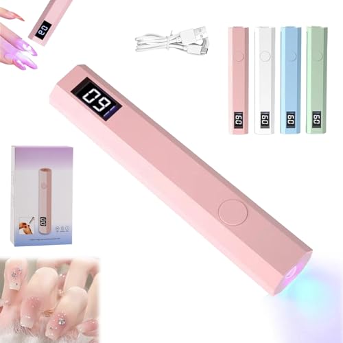 Glonailstickers Finger Nails Uv Light, Glo Nail Stickers Kit with UV Light, Portable Mini Nail Lamp, Handheld UV Light for Gel Nails, 400mah Rechargeable, LED Display, 2 Timer Set (Pink)