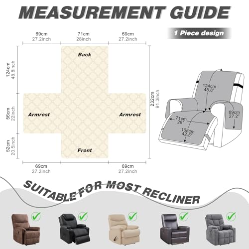 Image of TAOCOCO 100% Waterproof Recliner Covers, Recliner Sofa Covers with Leg Straps, Reversible Recliner Couch Cover for Reclining Chair, Washable Couch Protector for Pets Kids(1 Seater 28 inch, Charcoal Gray)
