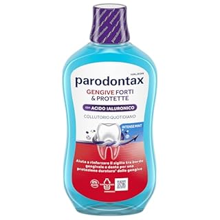 Parodontax Gengive Forti & Protette, Collutorio quotidiano con Acido Ialuronico, rinforza il sigillo tra bordo gengivale e dente per una protezione duratura* delle gengive, Intense Mint, 500ml