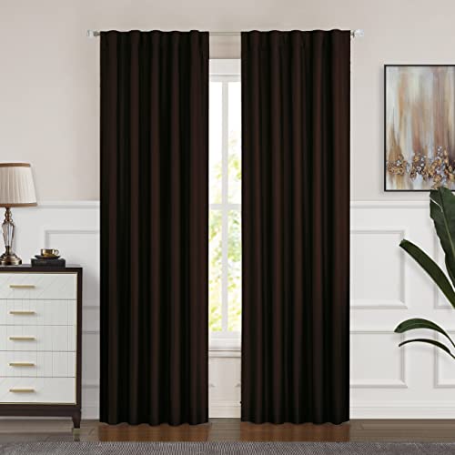 WEST LAKE Dark Brown Luxury Linen Blackout Curtain 84 Inches Long for Living Room Silk Thermal Insulated Noise Reducing Sun Blocking Window Treatment Drape for Bedroom Nursery 42" Wx84 L,1 Panel
