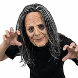 x-merry toy Realistic Black-haired Old Lady Latex Masks Rave Party Horror Witch Mask Halloween Lifelike Granny Cosplay Costume Props