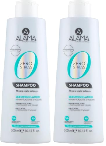 Alama Professional Zero Stress Shampoo Seboregolatore, per Capelli Grassi Igienizzante, Rinfrescante, con Attivi Purificanti Derivati da Cocco e Miele, 300 ml (Confezione da 2)