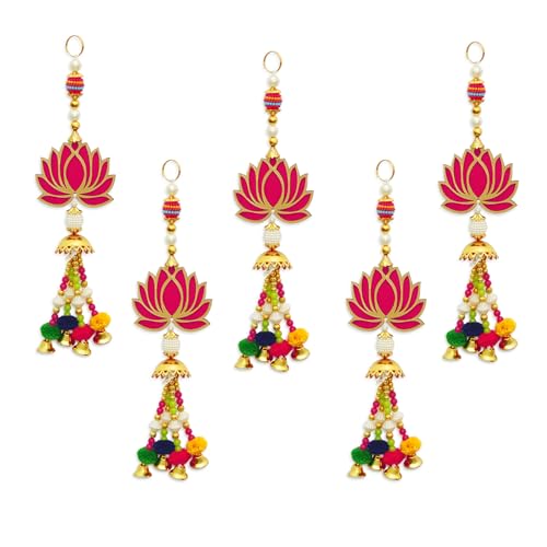Juego de 5 colgantes de loto y colgantes para decoración del hogar Diwali, colgantes de pared para decoración de templos, decoración de habitación Pooja, pieza de exhibición de gotero de loto para