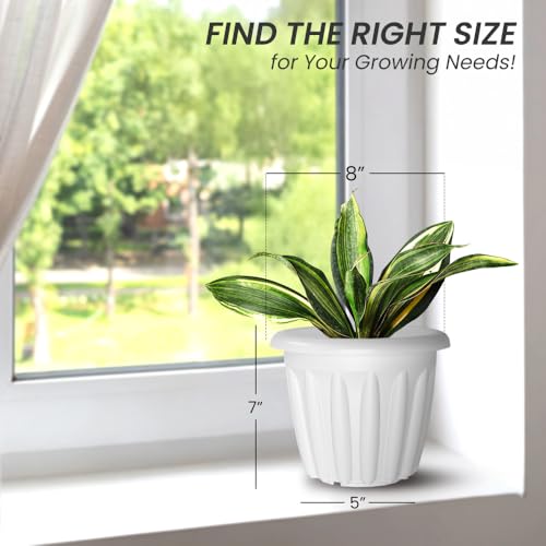 Image of YUCCABE ITALIA SHERA Floot 8 Inch Plastic Flower Pot 3 Piece Set of Round Shape Planter for Home Garden Seedling Planter for pots (White)