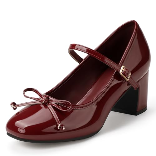 Image of IDIFU IN2 Mary Janes for Women Closed Toe Block Heels Cute Bow Dress Shoes