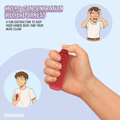 Image of Distractibles Spike Roller Clicker, Tactile Pain Stim Fidget with Clicker Switch, Pain Stimulation Roller with Lanyard (RED)