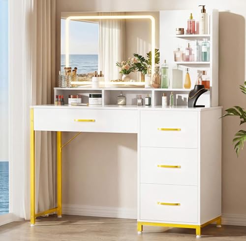 COMHOMA Vanity Desk with Mirror and Lights, Makeup...