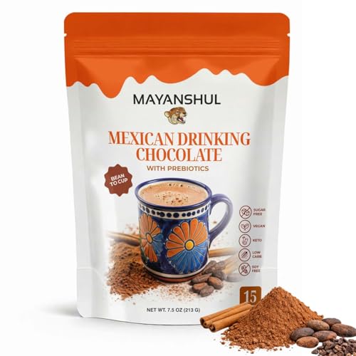 Mexican Drinking Chocolate – Authentic Mexican Hot Chocolate, Real Cacao, No Sugar Added, Keto & Low Carb, Dairy Free, Prebiotic Fiber, 15 Servings | Mayanshul