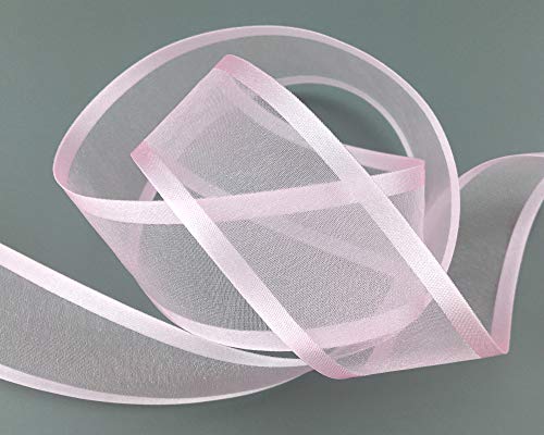 finemark 25 m x 38 mm Chiffon Ribbon with Satin Edge Pink Light Pink (50) Chiffon Decorative Ribbon Gift Ribbon Semi-Transparent Shiny Without Wire Organza - Image 2
