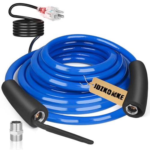 JDZKOMKE 15FT-100FT Heated RV Water Hose - Freeze Protection Down to -45°F, Heavy-Duty PVC & Brass Fittings, 1/2