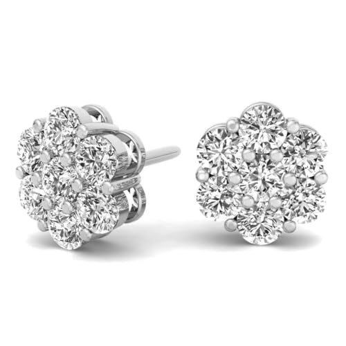 Mens Women's Brilliant 925 Sterling Silver Flower Cluster Honey Comb Set Iced Cz Round Screw Back Stud Circle Hip Hop Hypoallergenic Cubic Zirconia Earrings