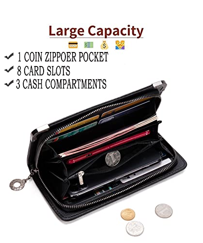 Skull Wallets for Women, Zip Around Goth Wallet Large Capacity Long Purse Credit Card Clutch Wristlet for Women (A-Black)3