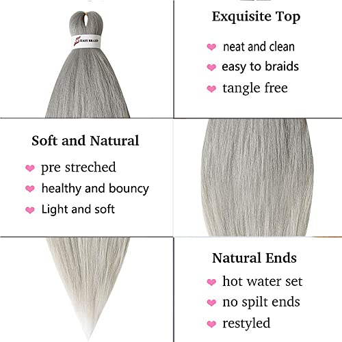 Msbelle 6Pcs/Lot Pre Stretched Braiding Hair 26 Inch Ombre Braiding Hair Hot Water Setting 100G/Pack Crochet Synthetic Braids Hair Silver Grey #TOP3