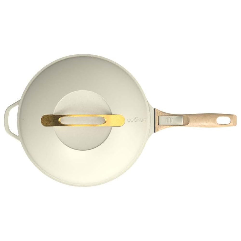 COOKUT - La Fabuleuse poêle 8 en 1 - "PETIT MODELE 24 cm" – Un seul ustensile qui remplace poêle, casserole, sauteuse, cocotte - 2 poignées amovibles, panier vapeur/friture, spatule en bois - MERINGUE
