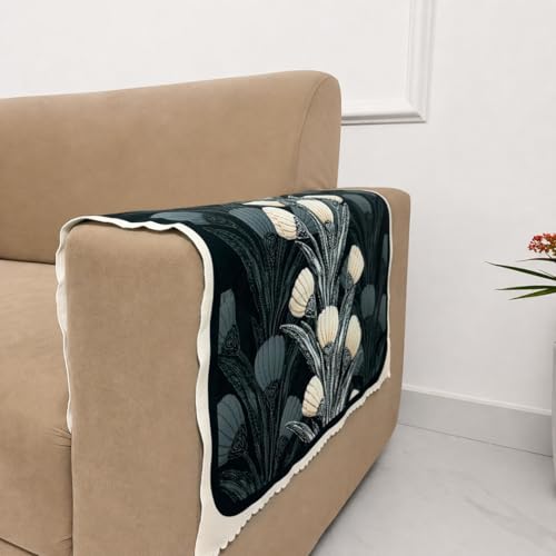 Image of Homerz Premium 'Luxe Series' Sofa Cover | Holland Velvet Fabric | Smooth Finish | Anti-Slip Fleece Backing Couch Protector (Terrace Vein, 2 pc Armrest, Armrest)