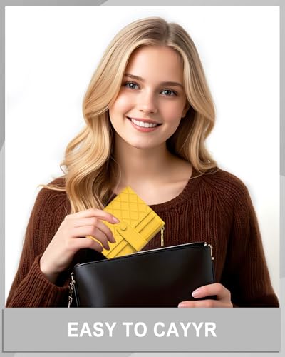 Image of Aiawoxc Womens Wallet, RFID Small Slim Wallets for Women, Compact Credit Card Holder, Cute Leather Bifold Ladies Purse with Zipper Coin Pocket and ID Window, Yellow