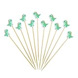 100 púas de madera de dinosaurio para aperitivos, 12 cm, eficientes, para fiestas, cócteles, bebidas, decoración de dinosaurio, pinchos de madera